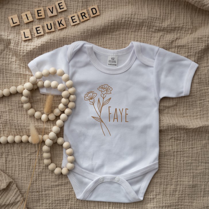 Romper bloem Faye naturel zand gepersonaliseerd